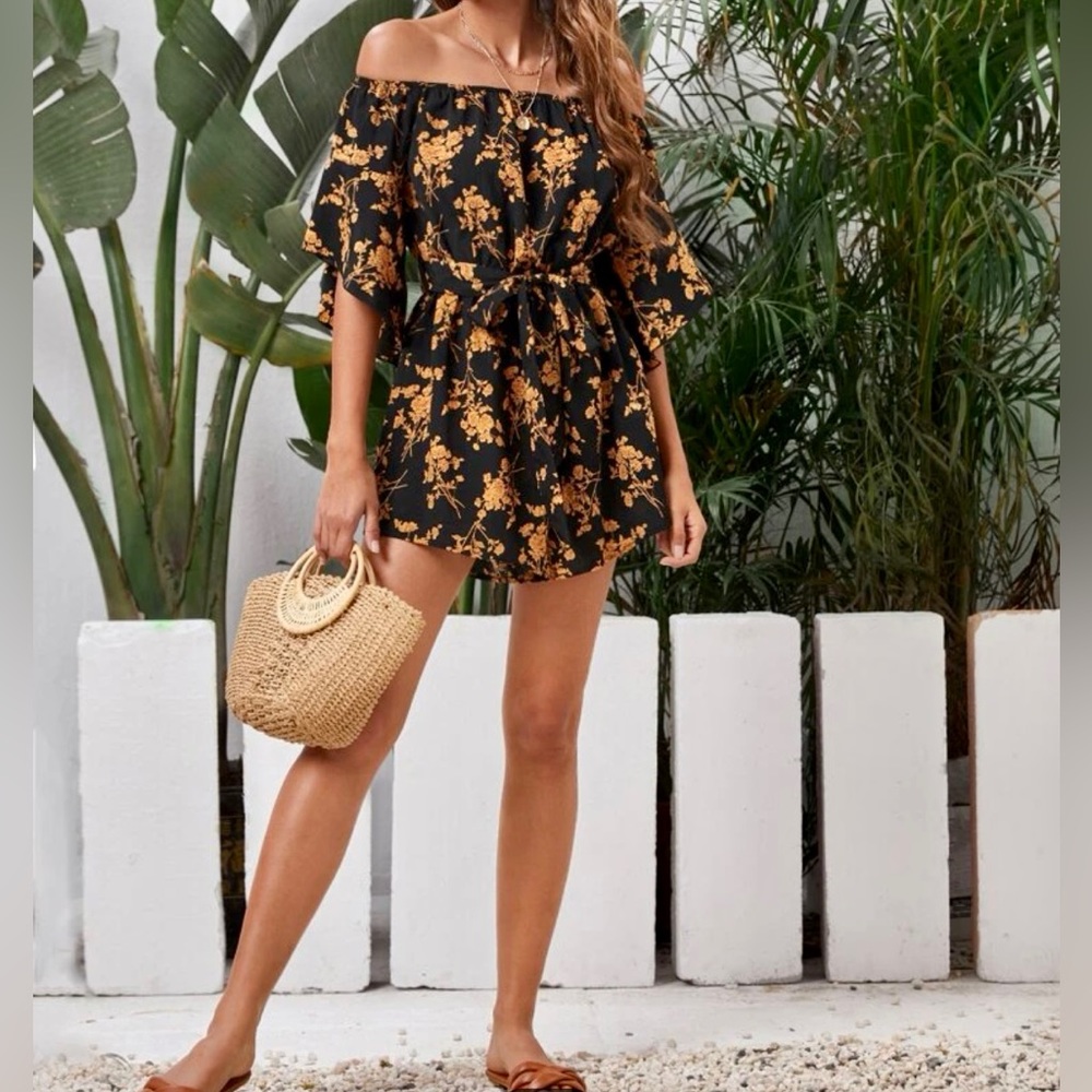 Off the shoulder bell sleeve romper